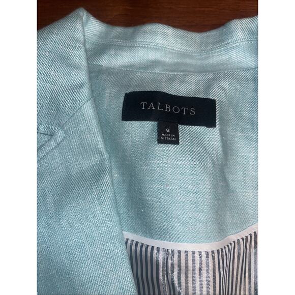 Talbots Blazer Womens Size 8 Blue 100% Linen One Button Jacket Lightweight - Picture 2 of 6